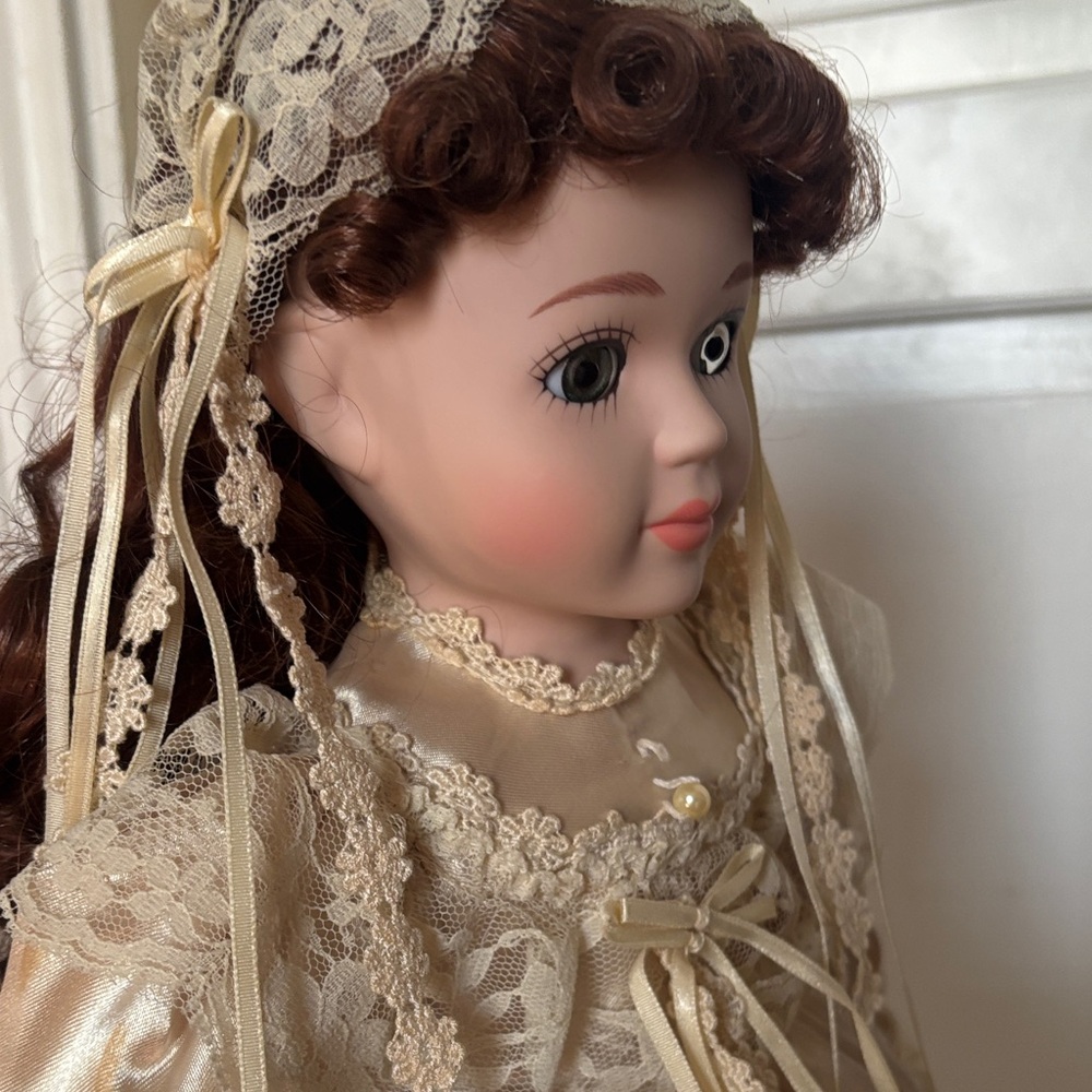 Charming Porcelain Cream Doll with Lace Accents - Picture 8 of 11